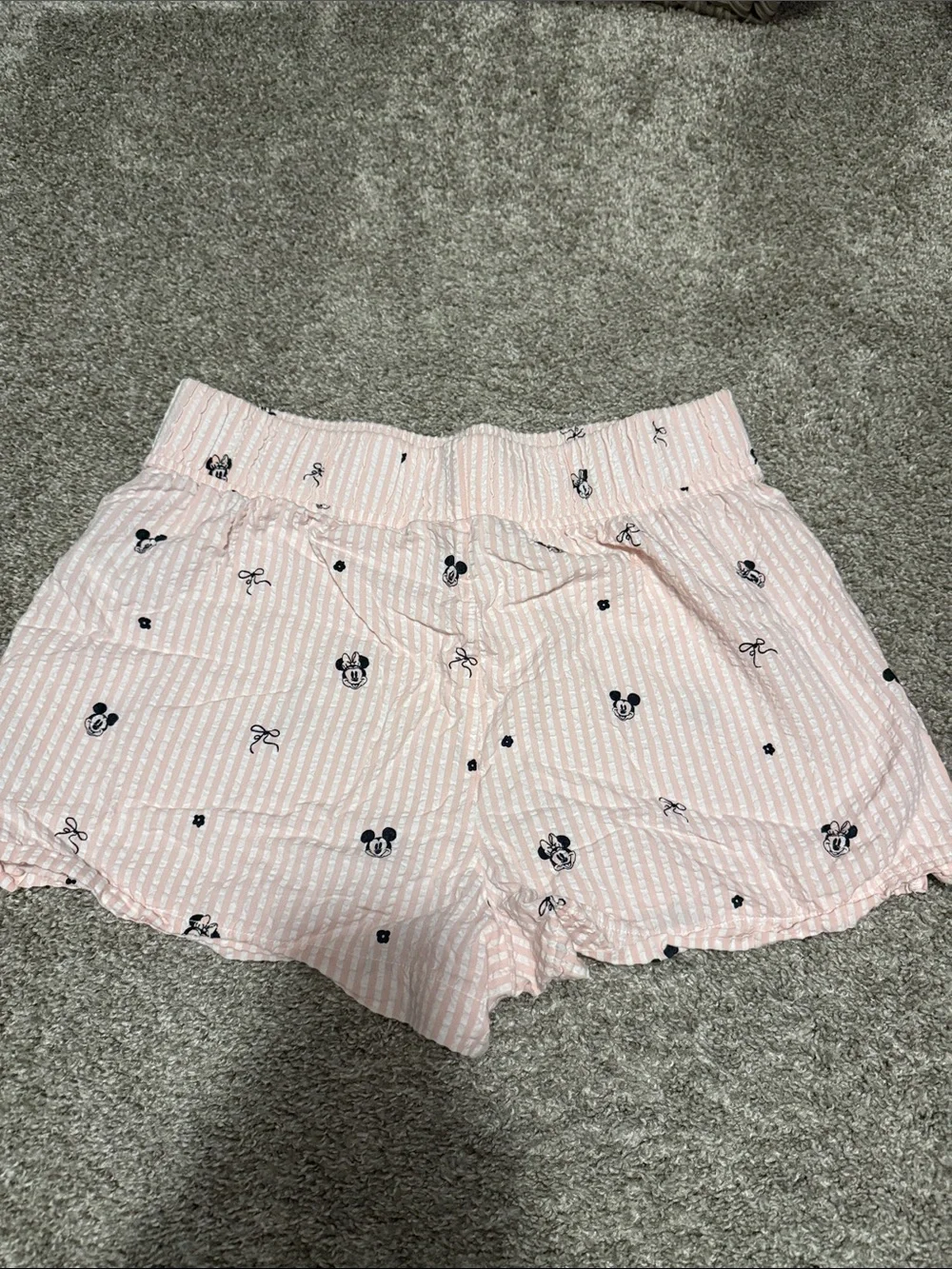 American Eagle Outfitters Pink and White Striped Mickey Short Pajama Set